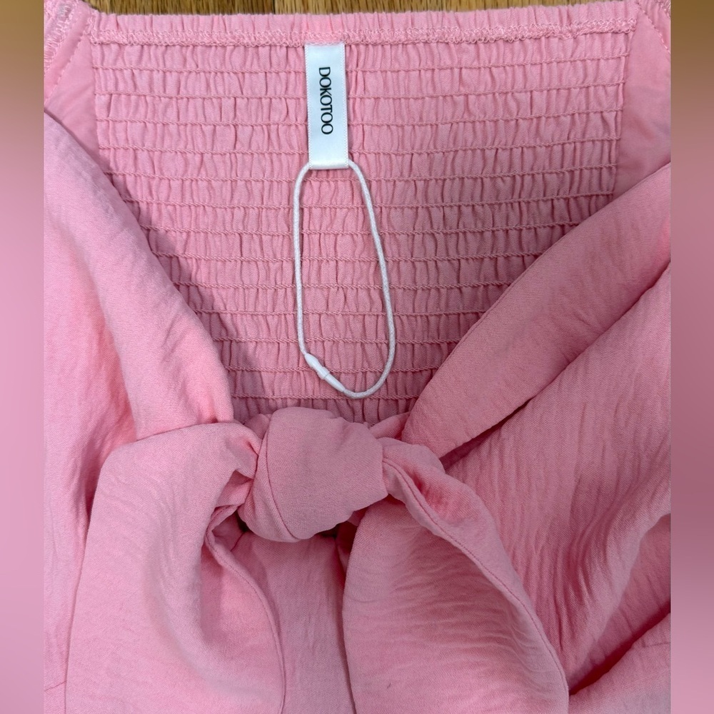 Dokotoo Pink Mini Dress V Neck Short Sleeve Tie Back Dress Size M - Picture 4 of 9